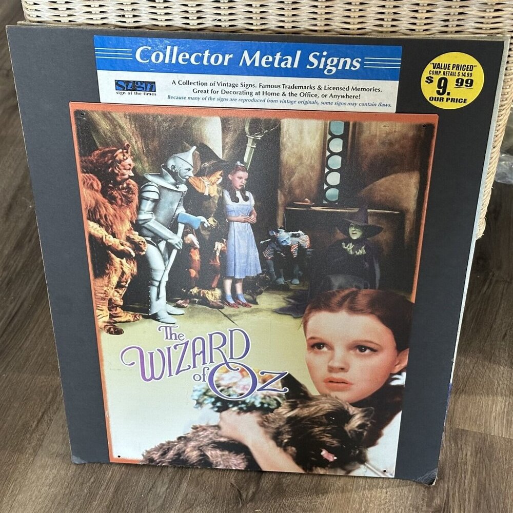 Vintage Wizard of Oz Tin Sign Plaque Dorothy Witch Melting KMart 1990's
